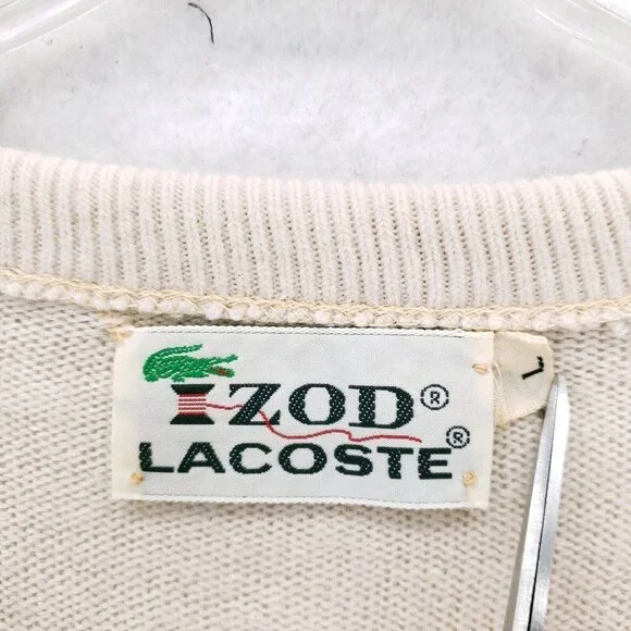 IZOD LACOSTE Vintage Sweater Off White Cream Orlon Acrylic Made in USA Sz LARGE